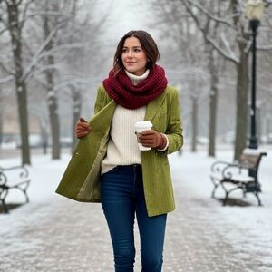 Olive Green Double-Breasted Women's Jacket Sz L